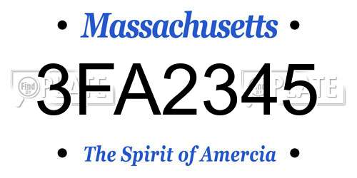 3FA2345 Massachusetts License Plate