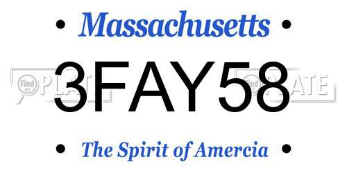 3FAY58 Massachusetts License Plate