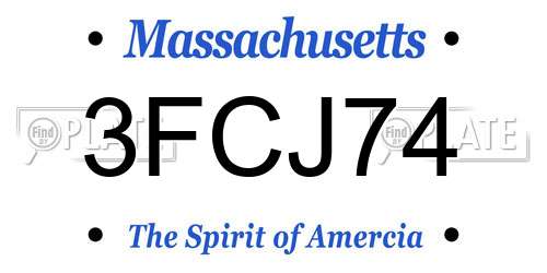 3FCJ74 Massachusetts License Plate