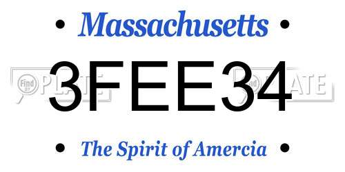 3FEE34 Massachusetts License Plate