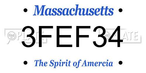 3FEF34 Massachusetts License Plate