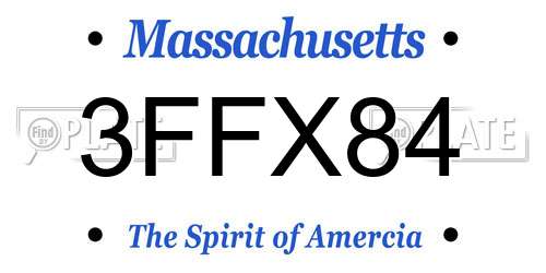 3FFX84 Massachusetts License Plate