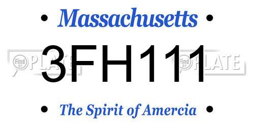 3FH111 Massachusetts License Plate
