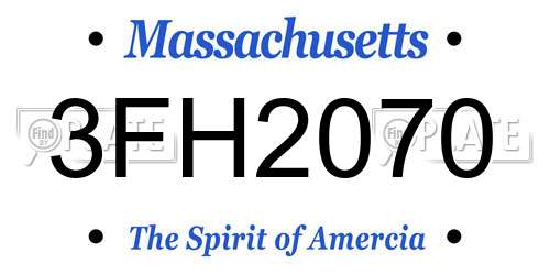 3FH2070 Massachusetts License Plate