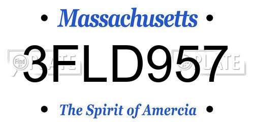 3FLD957 Massachusetts License Plate