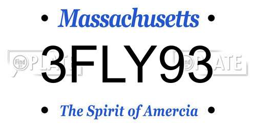 3FLY93 Massachusetts License Plate