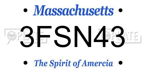3FSN43 Massachusetts License Plate