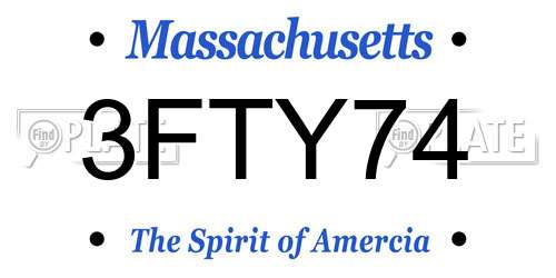 3FTY74 Massachusetts License Plate