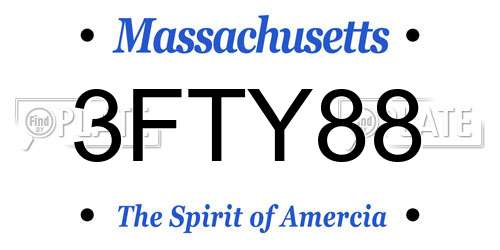 3FTY88 Massachusetts License Plate