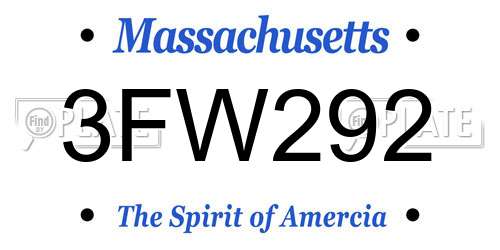 3FW292 Massachusetts License Plate