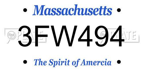 3FW494 Massachusetts License Plate