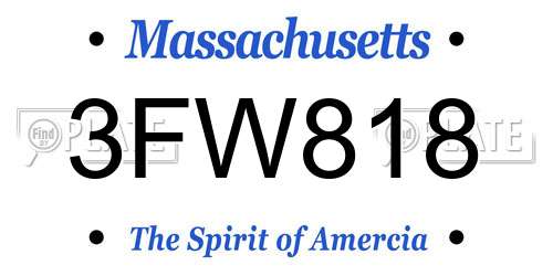 3FW818 Massachusetts License Plate