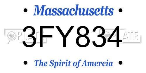 3FY834 Massachusetts License Plate