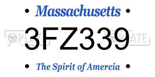 3FZ339 Massachusetts License Plate