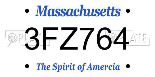 3FZ764 Massachusetts License Plate