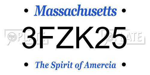 3FZK25 Massachusetts License Plate