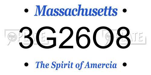 3G26O8 Massachusetts License Plate