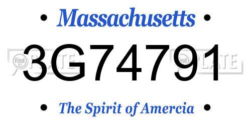 3G74791 Massachusetts License Plate