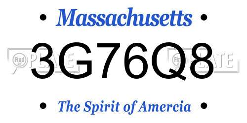 3G76Q8 Massachusetts License Plate