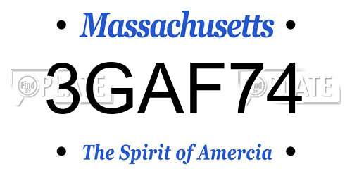 3GAF74 Massachusetts License Plate