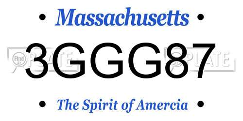 3GGG87 Massachusetts License Plate