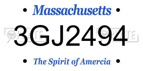 3GJ2494 Massachusetts License Plate