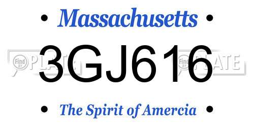 3GJ616 Massachusetts License Plate