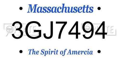 3GJ7494 Massachusetts License Plate