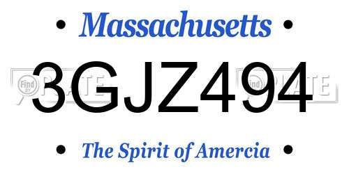 3GJZ494 Massachusetts License Plate
