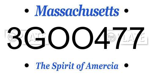3GOO477 Massachusetts License Plate