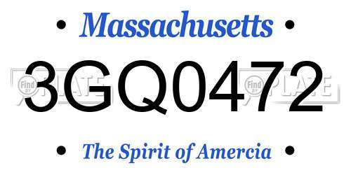 3GQ0472 Massachusetts License Plate