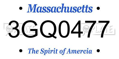 3GQ0477 Massachusetts License Plate