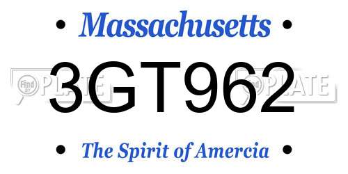 3GT962 Massachusetts License Plate