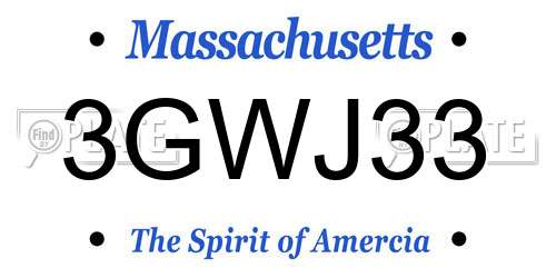 3GWJ33 Massachusetts License Plate