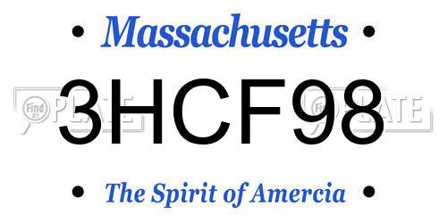 3HCF98 Massachusetts License Plate