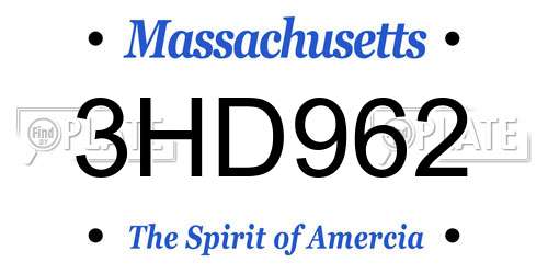 3HD962 Massachusetts License Plate