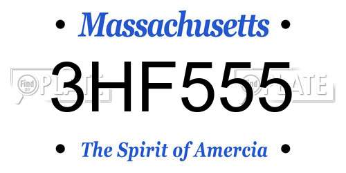 3HF555 Massachusetts License Plate