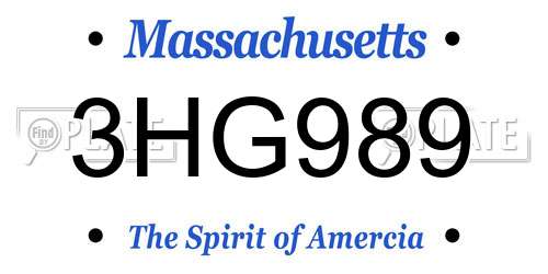 3HG989 Massachusetts License Plate