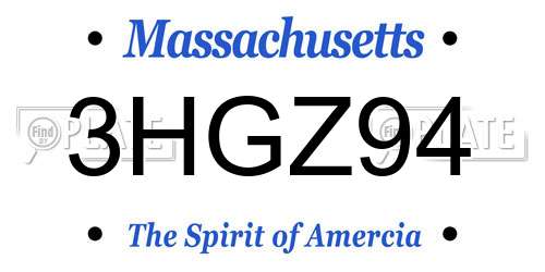 3HGZ94 Massachusetts License Plate