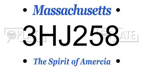 3HJ258 Massachusetts License Plate