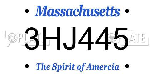 3HJ445 Massachusetts License Plate