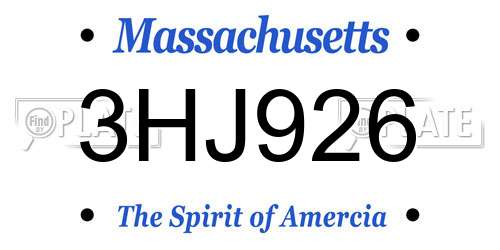 3HJ926 Massachusetts License Plate