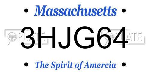3HJG64 Massachusetts License Plate