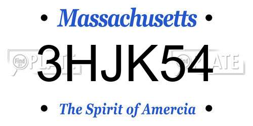 3HJK54 Massachusetts License Plate