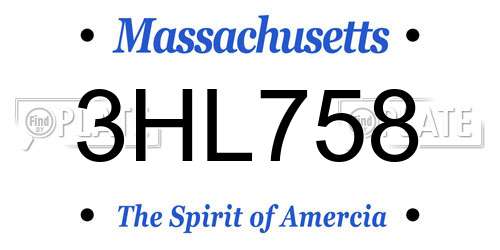 3HL758 Massachusetts License Plate