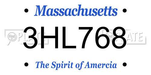 3HL768 Massachusetts License Plate