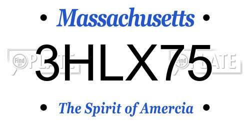 3HLX75 Massachusetts License Plate