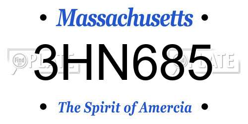 3HN685 Massachusetts License Plate
