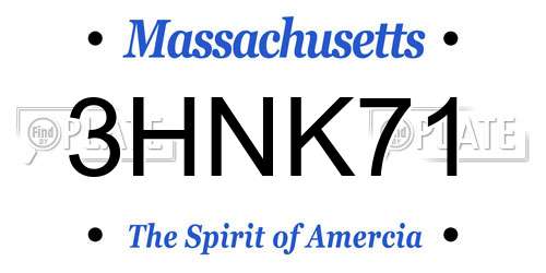 3HNK71 Massachusetts License Plate