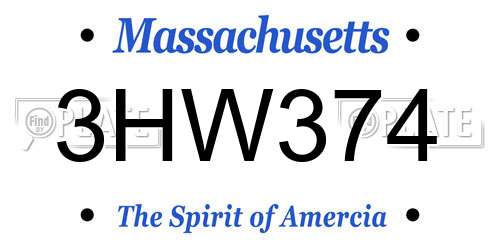 3HW374 Massachusetts License Plate